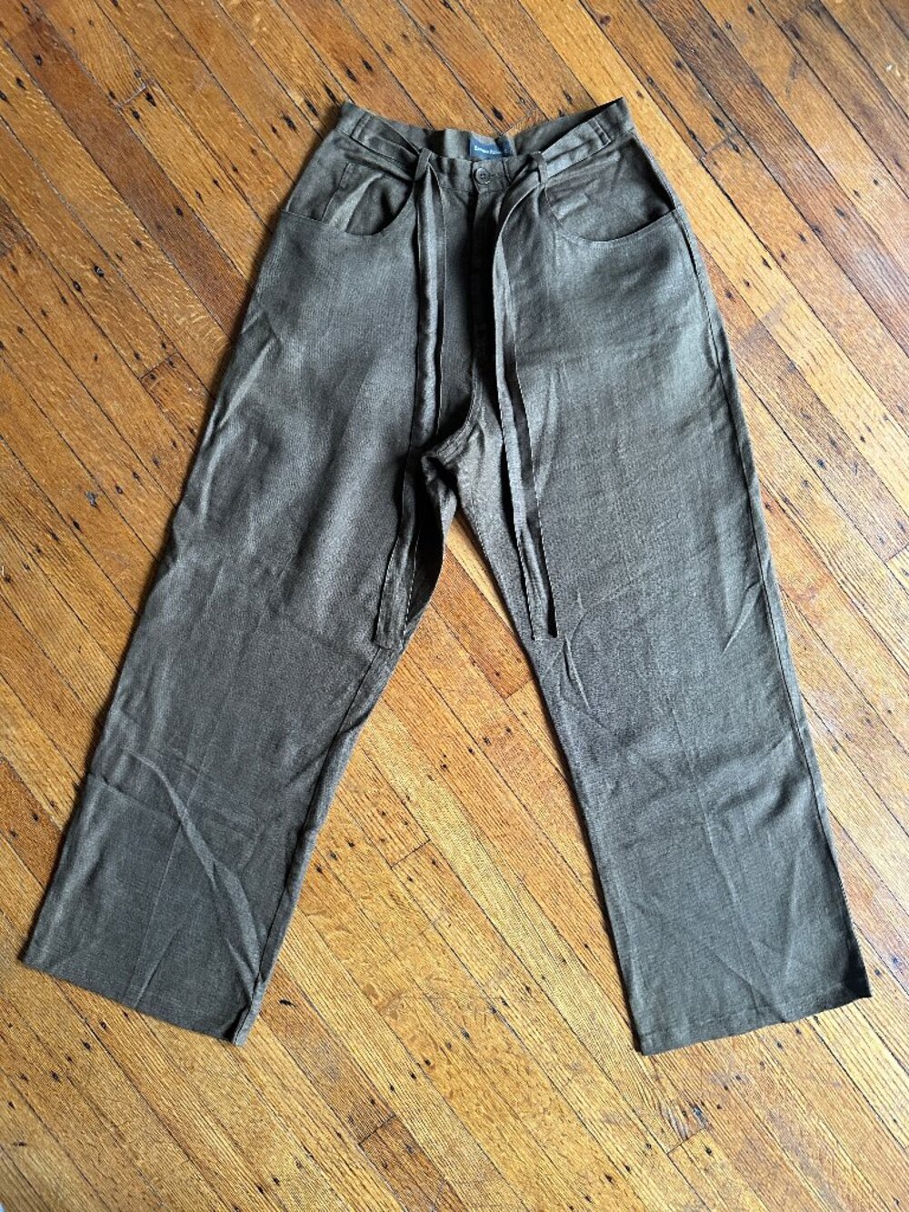 Vintage Banana Republice wide leg brown linen pants w/waist tie wmn's sz 6